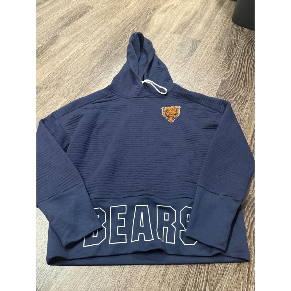 NFL Teens Chicago Bears Navy Blue Ribbed Pullover Hoodie Small